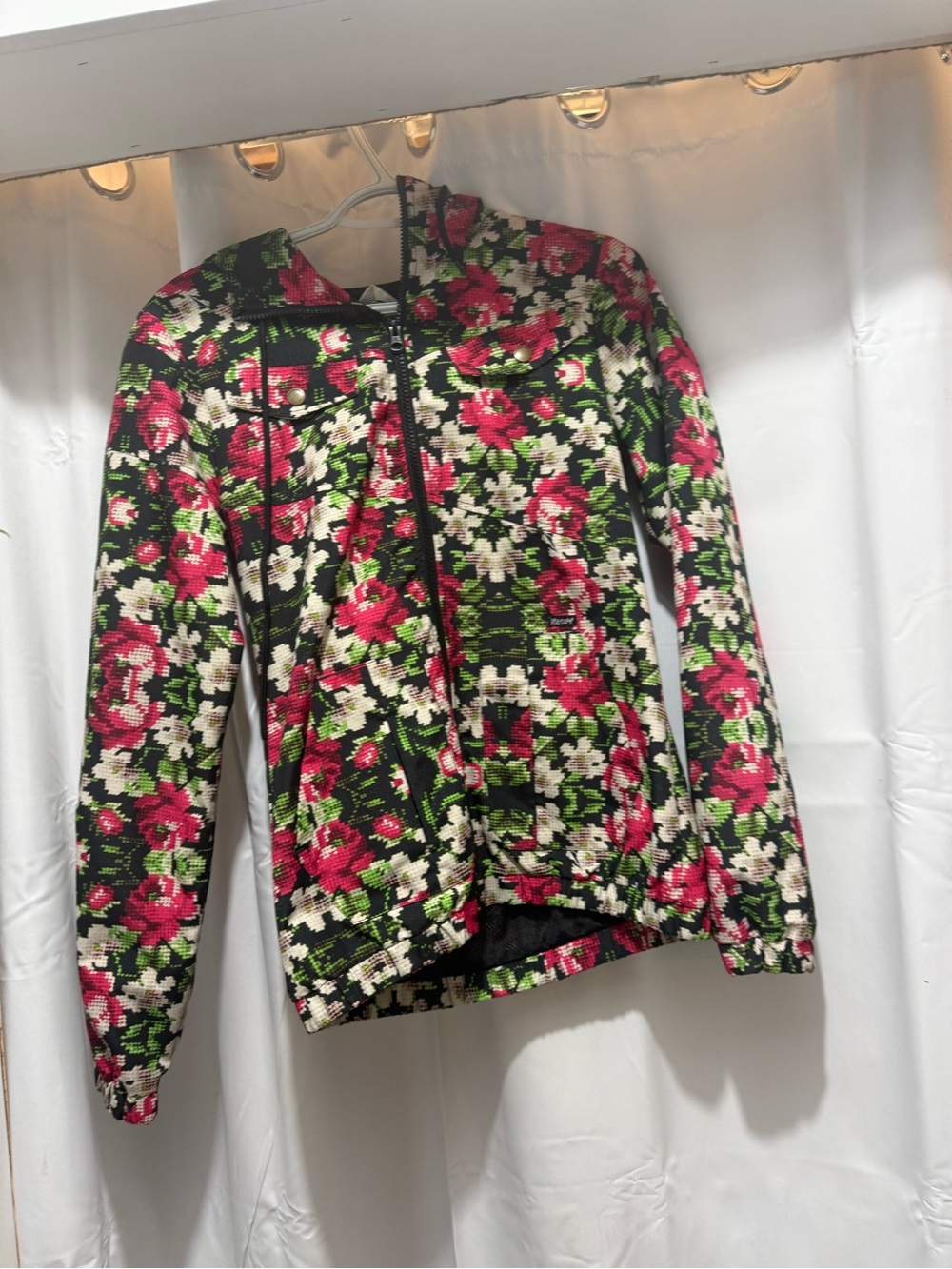 VOLCOM Floral Zip-Up Hoodie Jacket - Pink & Green